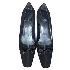 Stuart Weitzman Black Kitten Heel Shoes With square toe Bow Accent neutral 7